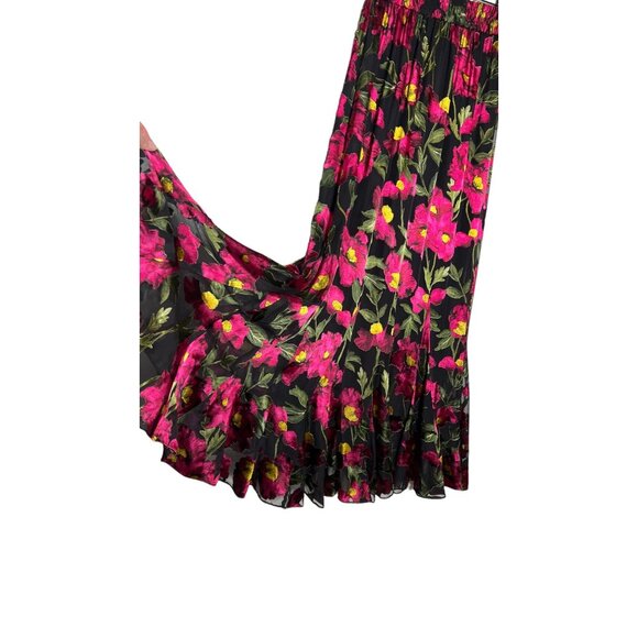 NWT Alice + Olivia Elza Godet Silk Maxi Skirt Black Pink California Poppy 0 - Picture 10 of 16